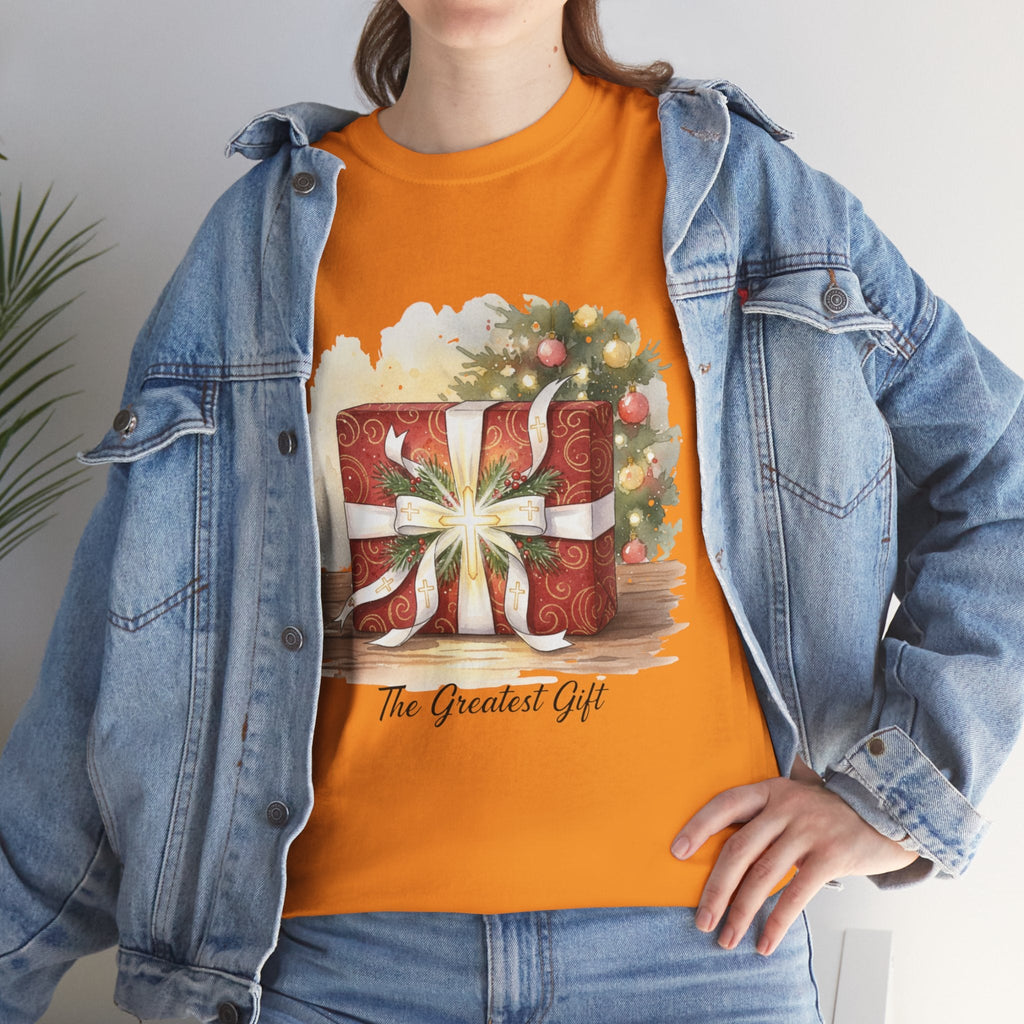 The Greatest Gift T-shirt – Cross Bow Present Christian T-shirt for Christmas Salvation & Eternal Faith Printify
