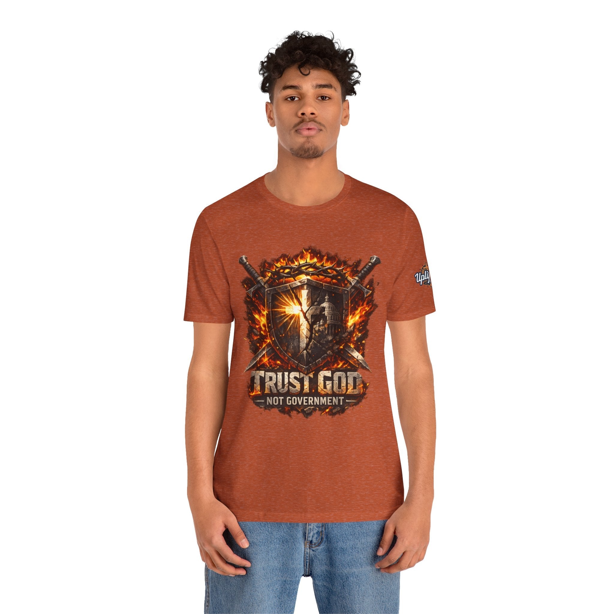Trust God Not Government Shield Tee — Patriotic Christian Faith T-Shirt Printify
