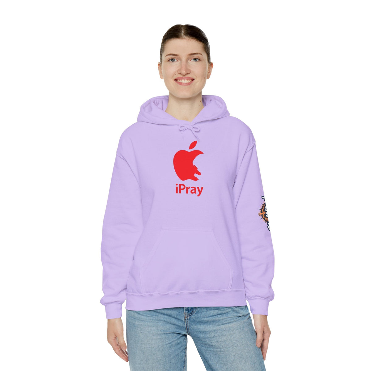 iPray Apple Logo Hoodie — Funny Christian Hoodie (Minimal Red Apple Graphic) Printify
