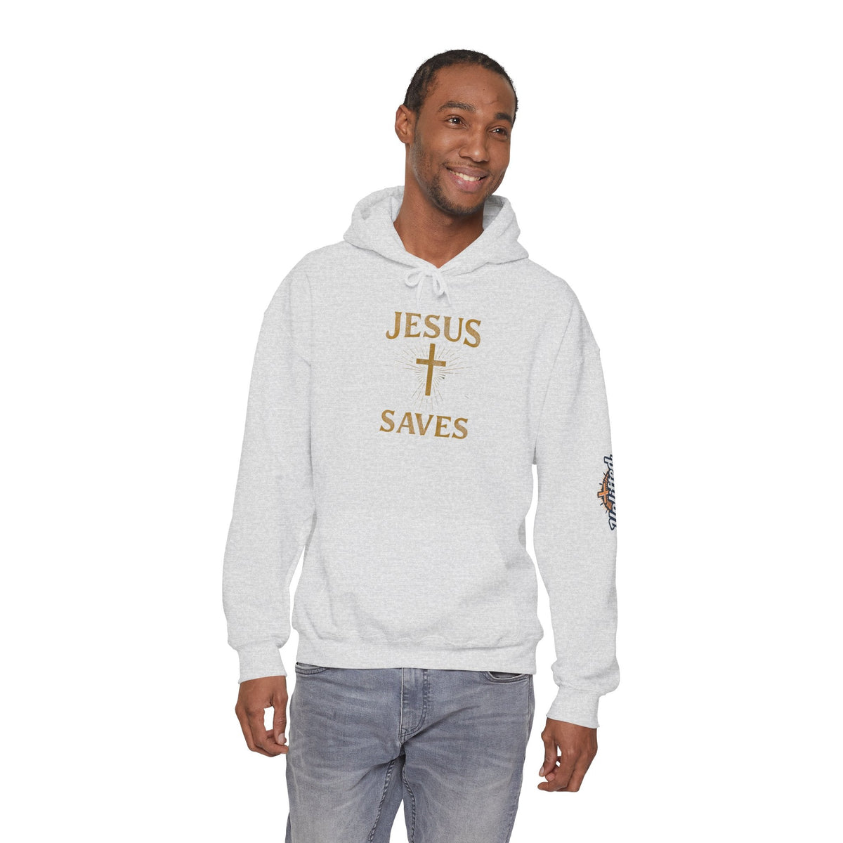 Jesus Saves Hoodie – Radiant Cross & Rays of Light Christian Sweatshirt for Eternal Hope & Faith Printify