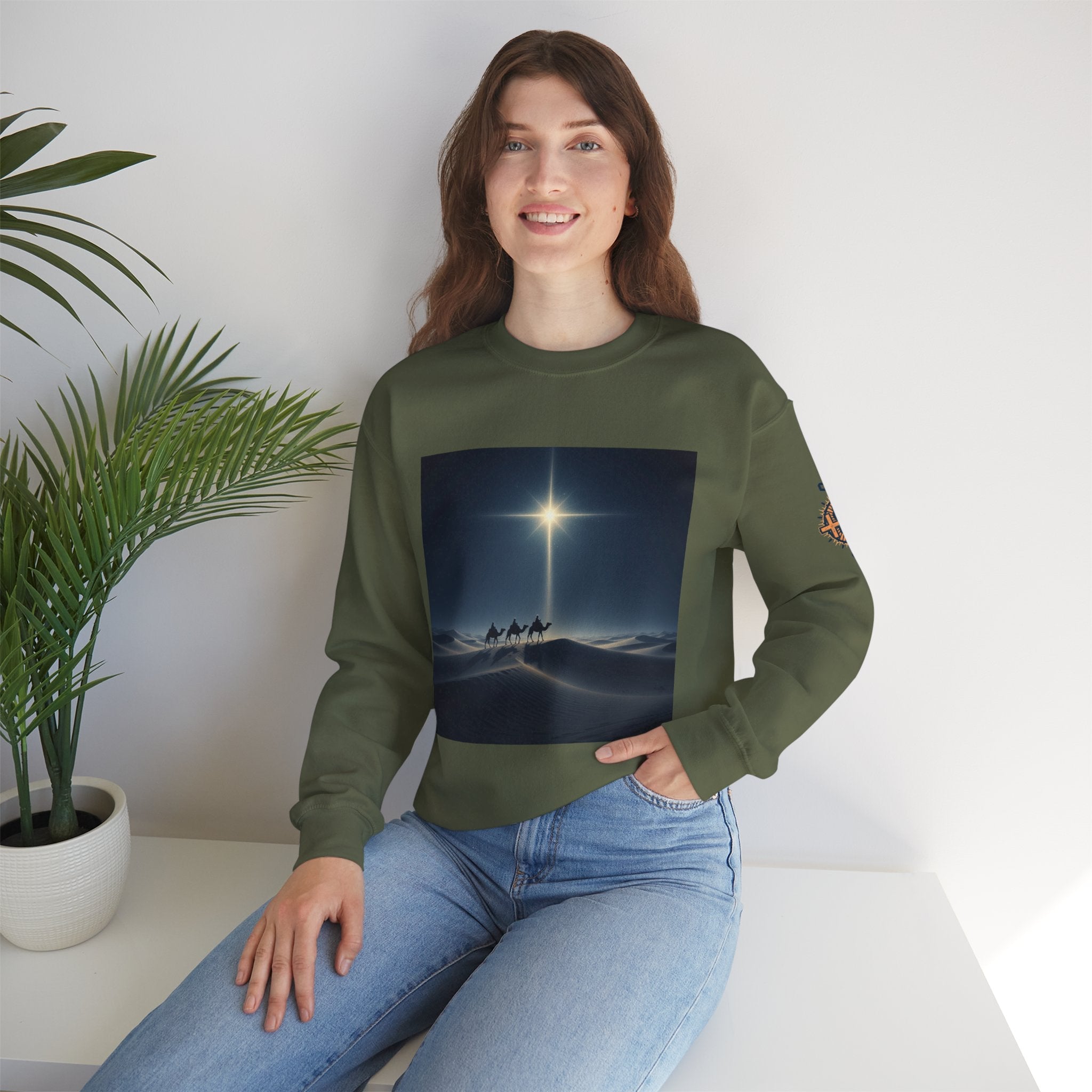 3 Wise Men Sweatshirt – Magi Camels Nativity Journey Christian Christmas Sweatshirt for Epiphany Faith & Holy Night Printify