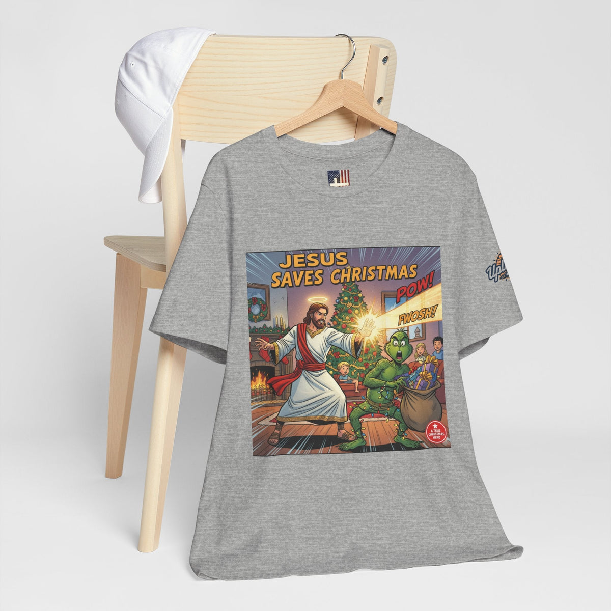 Jesus Saves Christmas T-shirt – Grinch vs Savior Light Battle Christian T-shirt for Hilarious Holiday Faith & True Joy Printify