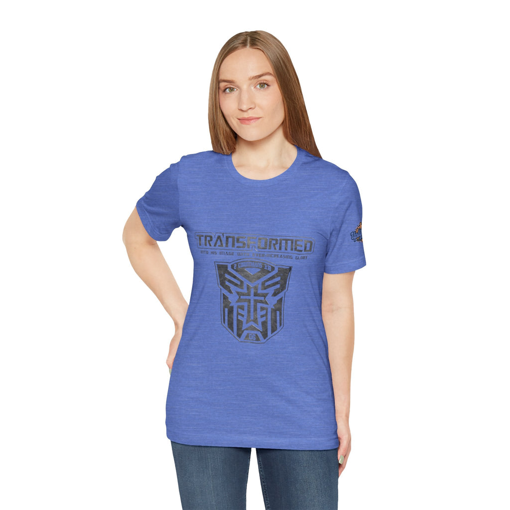 Transformer Logo Christian T-shirt | 2 Corinthians 3:18 Bible Verse T-shirt Printify