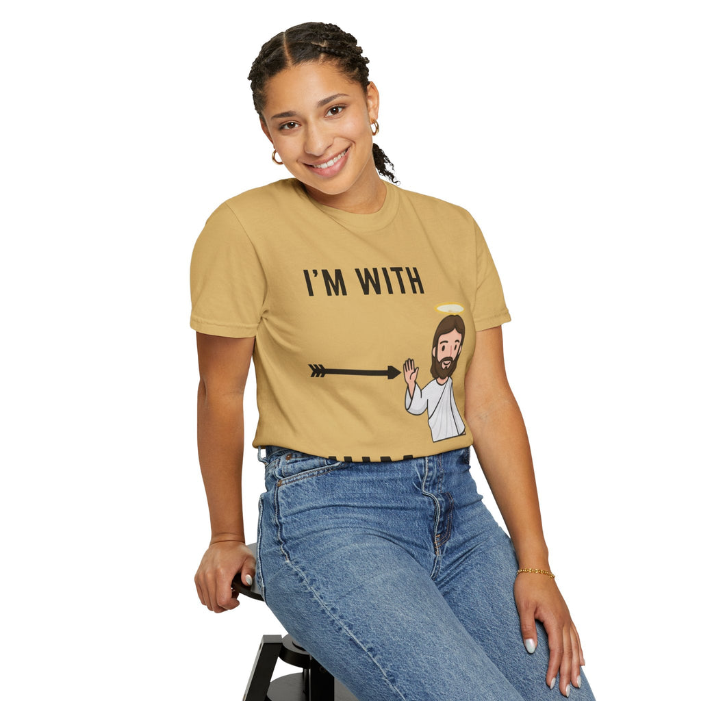 🔥 I’m With Him → Christian T-Shirt | Arrow Pointing to Jesus | Minimalist Faith Tee | Subtle Cross Design | Bible-Inspired Apparel by Uplifted Gear Printify