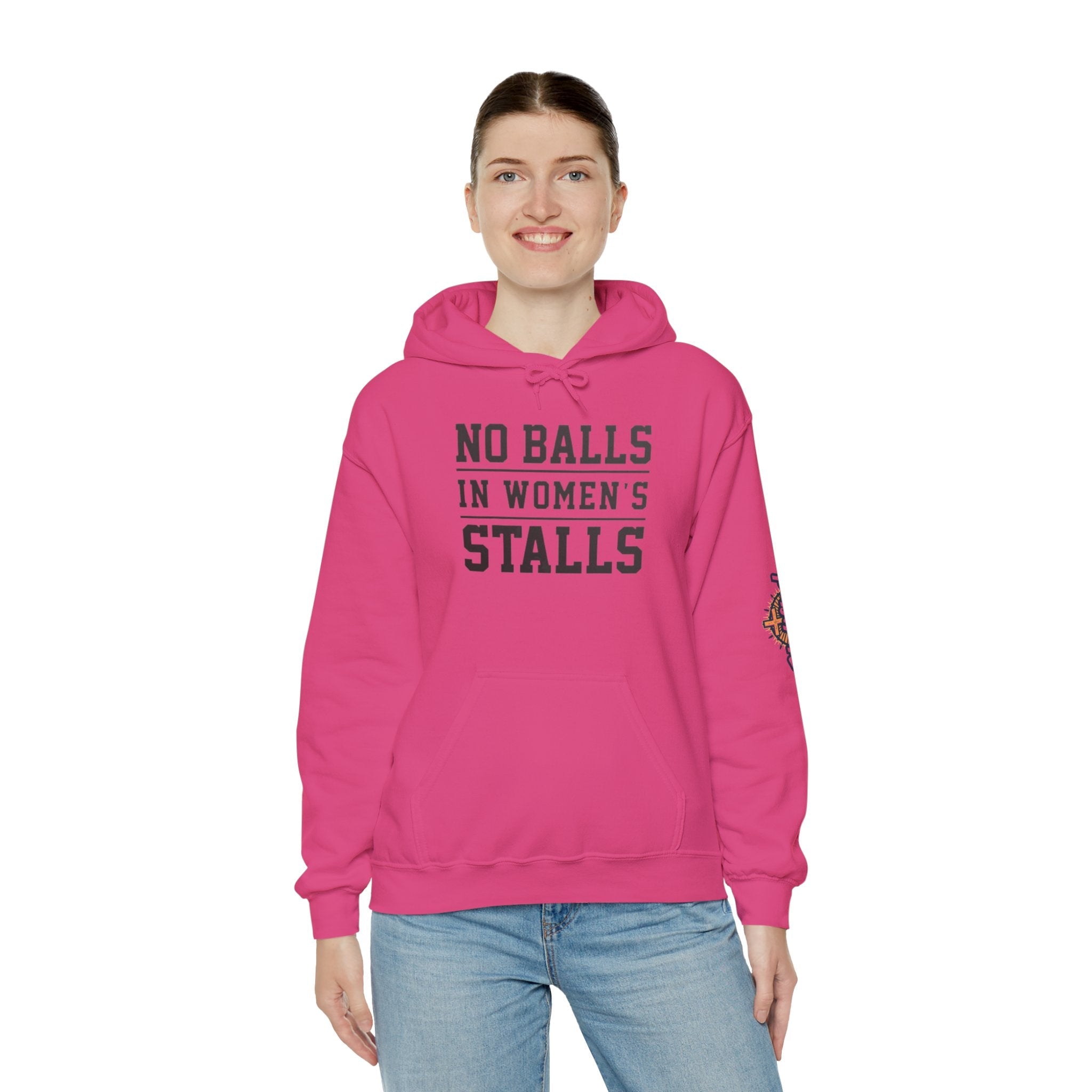 "No Balls in Women's Stalls" Statement Hoodie — Protest Sweatshirt Printify