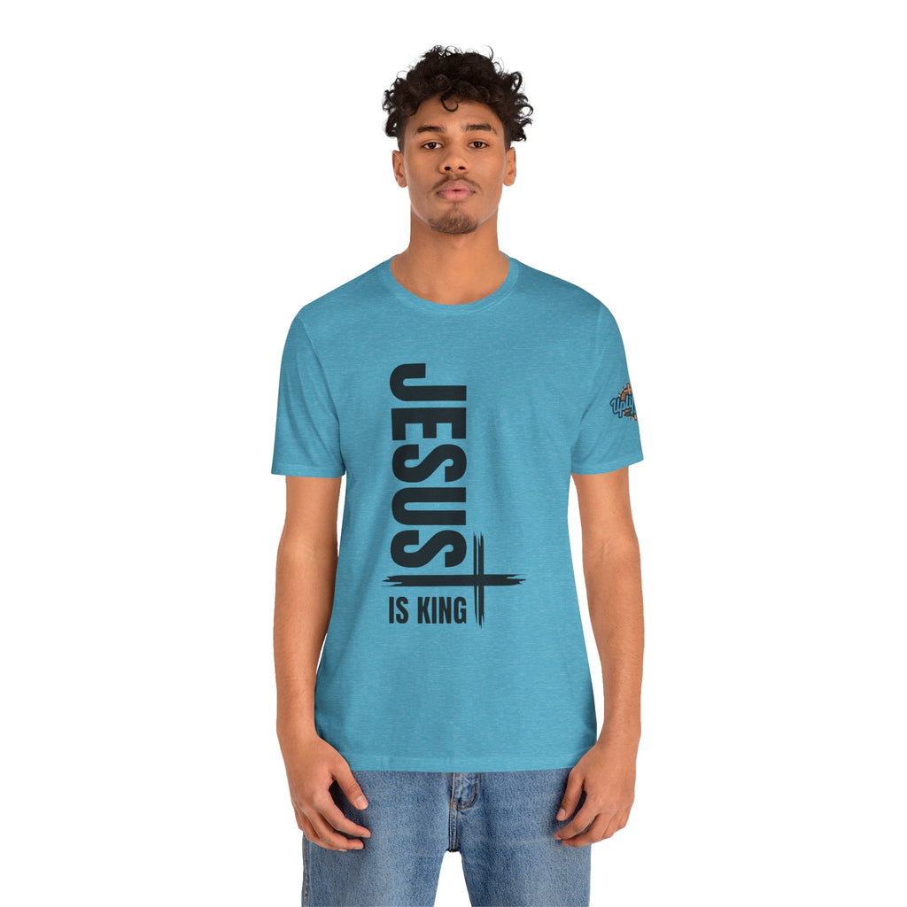 Jesus Is King T-shirt | Modern Typographic Cross Christian T-shirt Printify