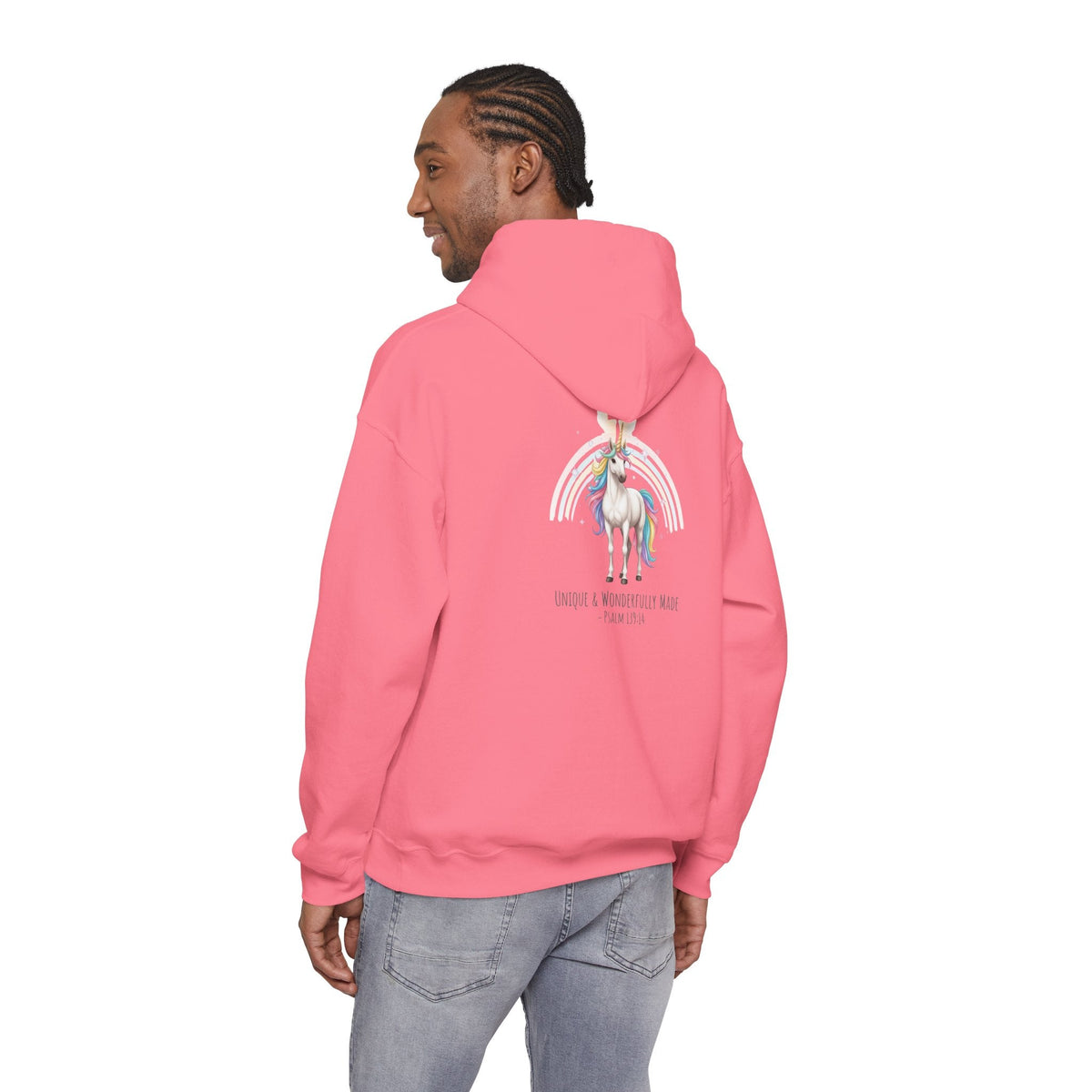 Unique Unicorn Hoodie – Rainbow Cross Psalm 139:14 Christian Hoodie for Wonderfully Made Printify