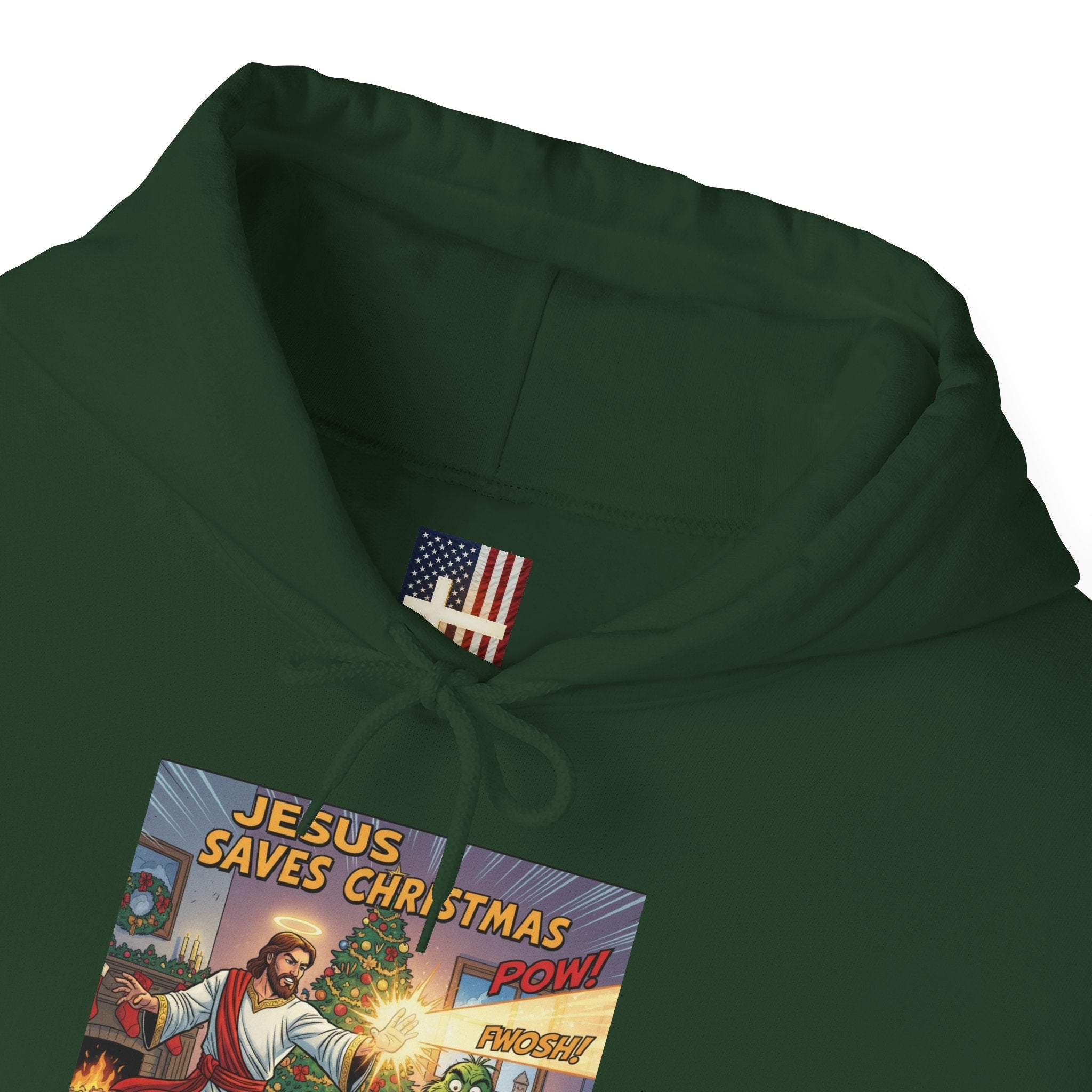 Jesus Saves Christmas Hoodie – Grinch vs Savior Light Battle Christian Sweatshirt for Hilarious Holiday Faith & True Joy Printify