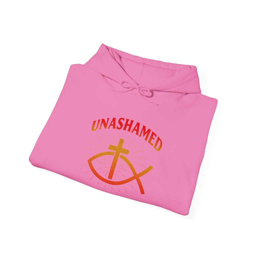 Unashamed Hoodie – Ichthys Jesus Fish & Cross Christian Sweatshirt for Romans 1:16 Bold Faith Printify