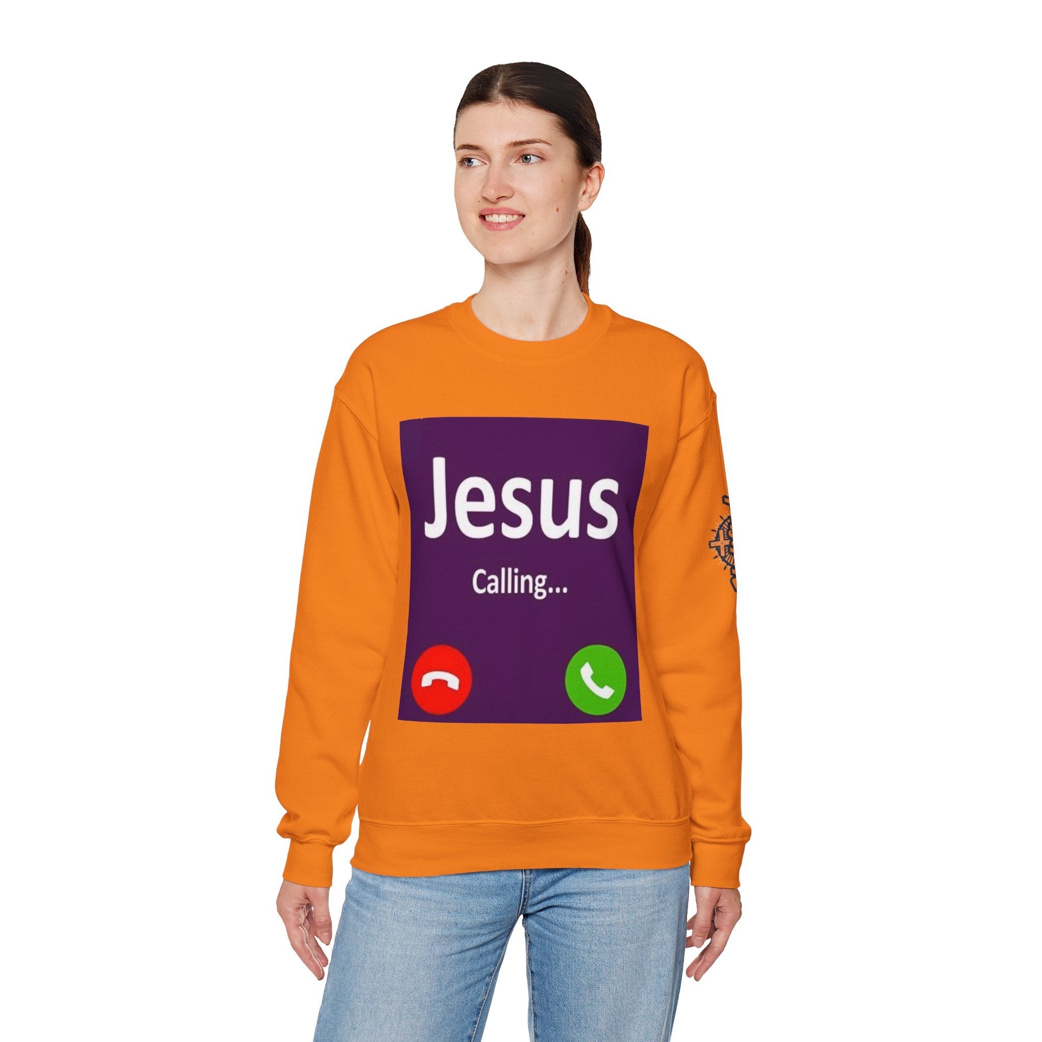 Jesus Calling Sweatshirt – Funny Cell Phone Screen Christian Sweatshirt for Divine Connection & Faith Humor Printify