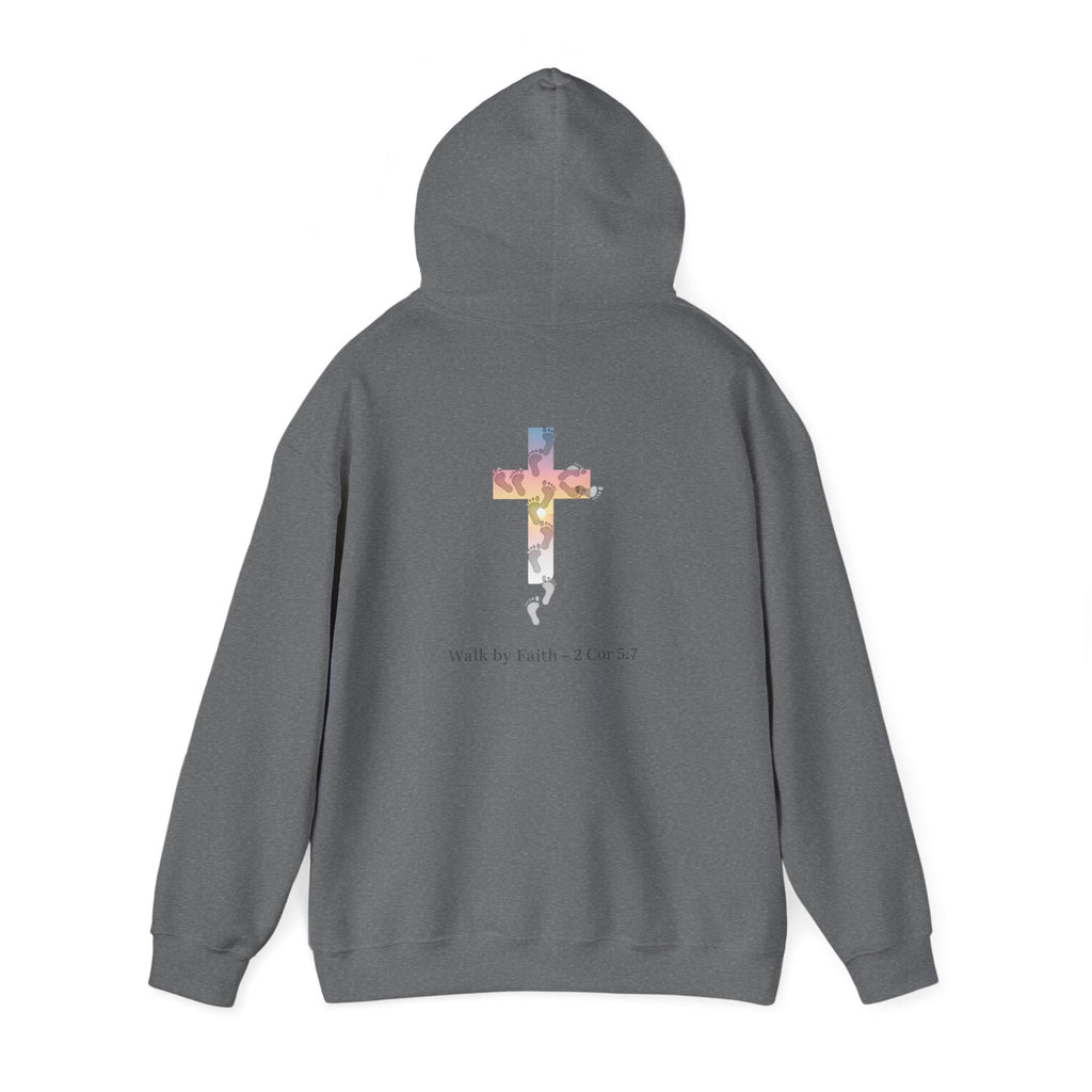 Walk by Faith Hoodie – Cross & Footprints Christian Hoodie for Cozy Inspiration Printify