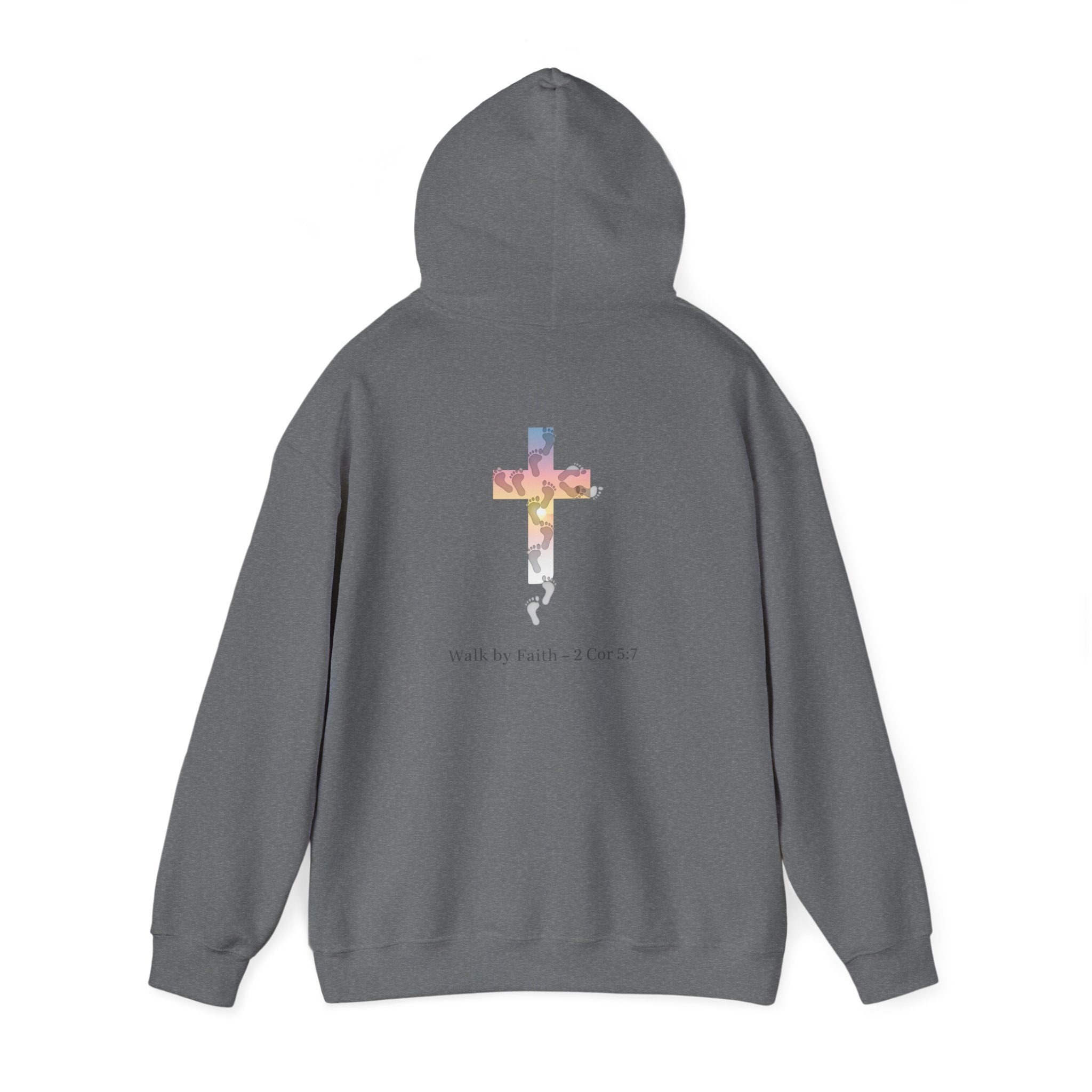 Walk by Faith Hoodie – Cross & Footprints Christian Hoodie for Cozy Inspiration Printify