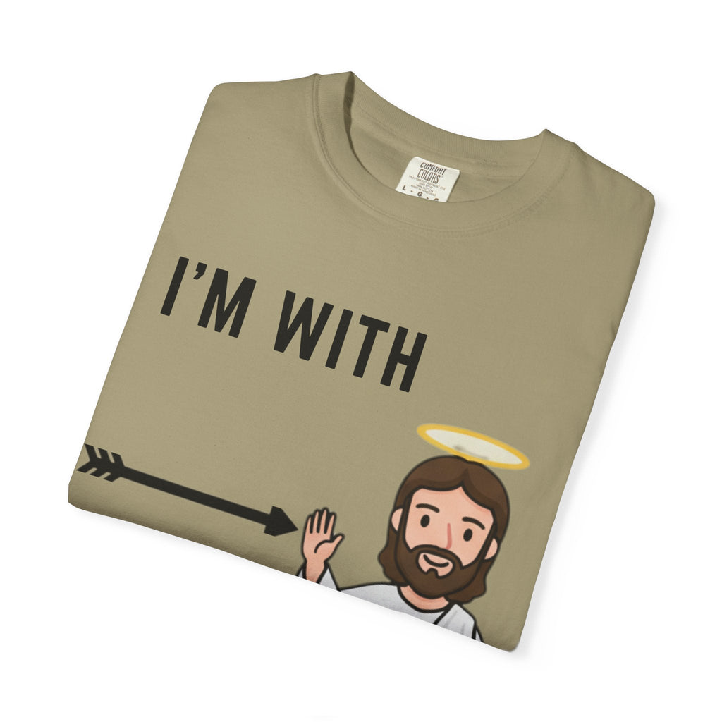 🔥 I’m With Him → Christian T-Shirt | Arrow Pointing to Jesus | Minimalist Faith Tee | Subtle Cross Design | Bible-Inspired Apparel by Uplifted Gear Printify