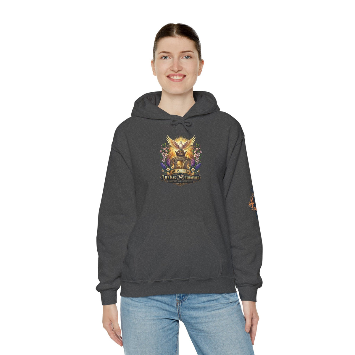 He Is Risen "Life Has Triumphed" Hoodie — Easter Resurrection Christian Hoodie Printify