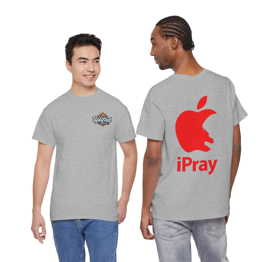 iPray Apple Logo Tee — Funny Christian T-Shirt (Minimal Red Apple Graphic) Printify
