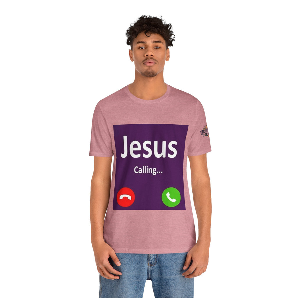 Jesus Calling T-shirt – Funny Cell Phone Screen Christian T-shirt for Divine Connection & Faith Humor Printify