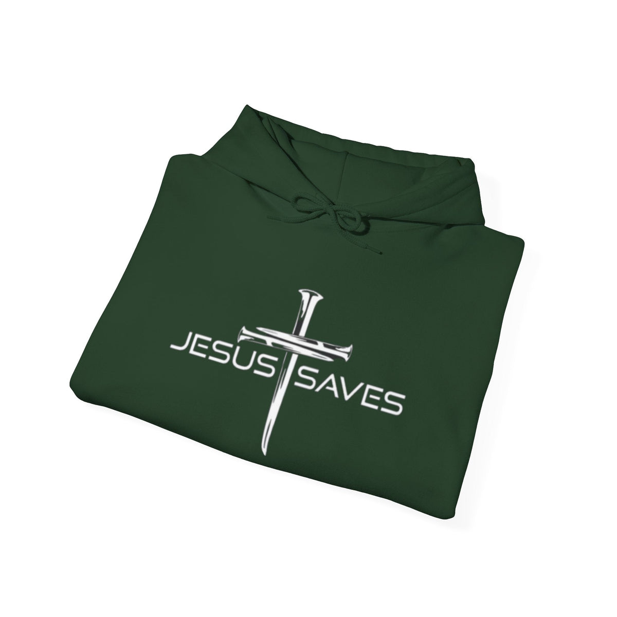 Jesus Saves Hoodie – 3 Nails Crucifix Cross Christian Sweatshirt for Redemption Faith & Bold Salvation Printify