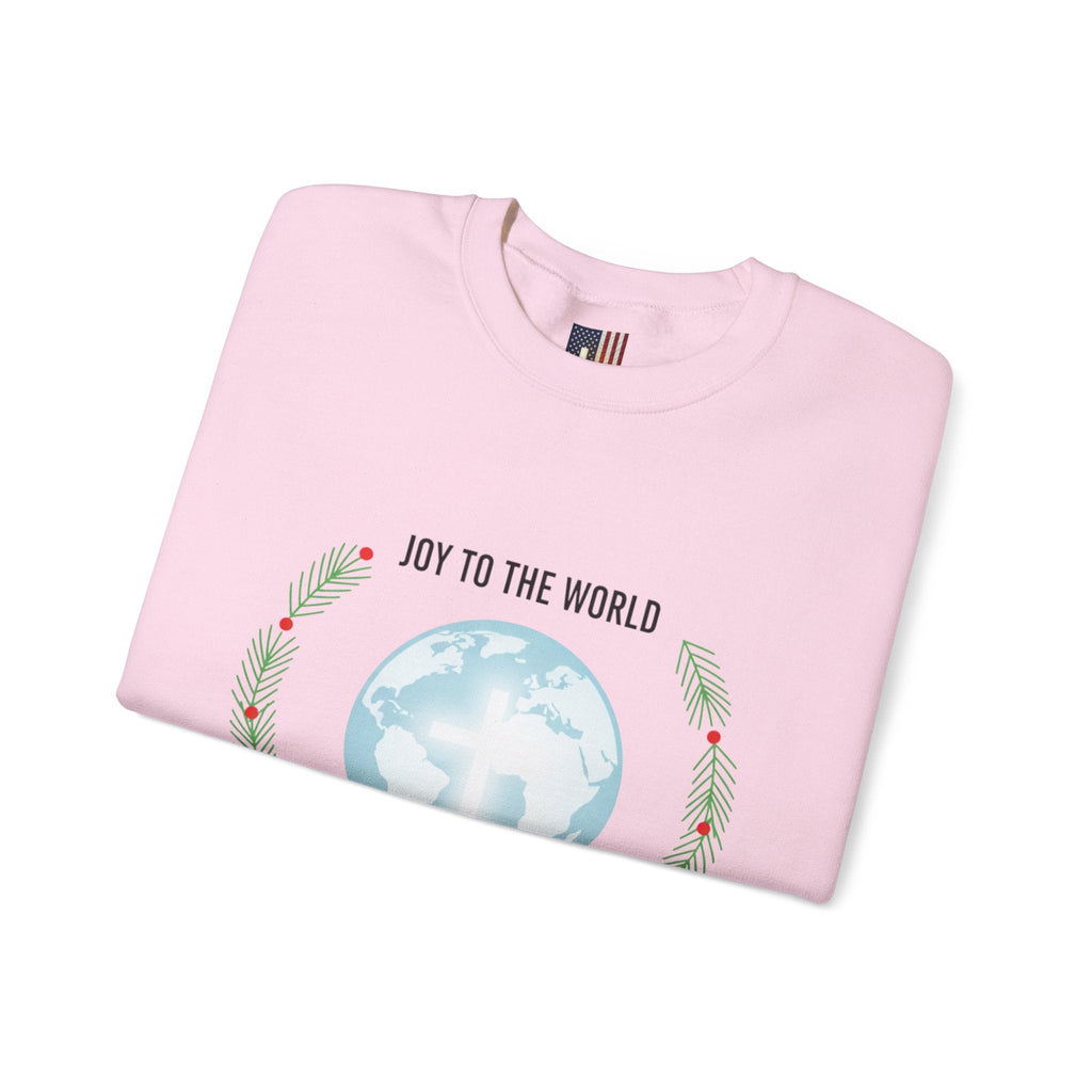 Joy to the World Sweatshirt – Wreath Earth Nativity Christian Christmas Sweatshirt for Isaiah 9:6 Holiday Faith & Festive Joy Printify