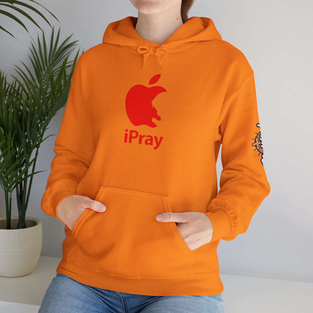 iPray Apple Logo Hoodie — Funny Christian Hoodie (Minimal Red Apple Graphic) Printify