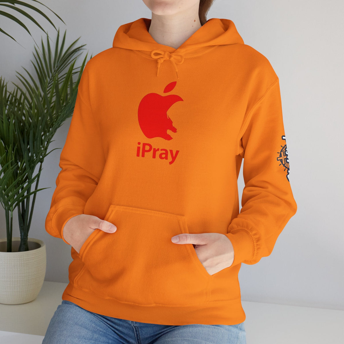 iPray Apple Logo Hoodie — Funny Christian Hoodie (Minimal Red Apple Graphic) Printify