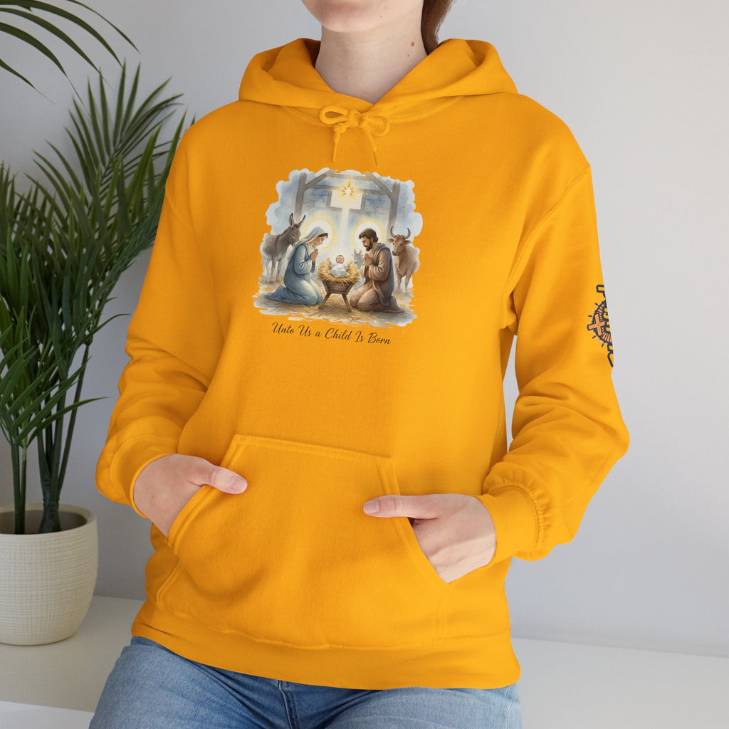 Unto Us a Child is Born Hoodie – Isaiah 9:6 Nativity Manger Scene Christian Christmas Sweatshirt for Holy Night Faith Printify