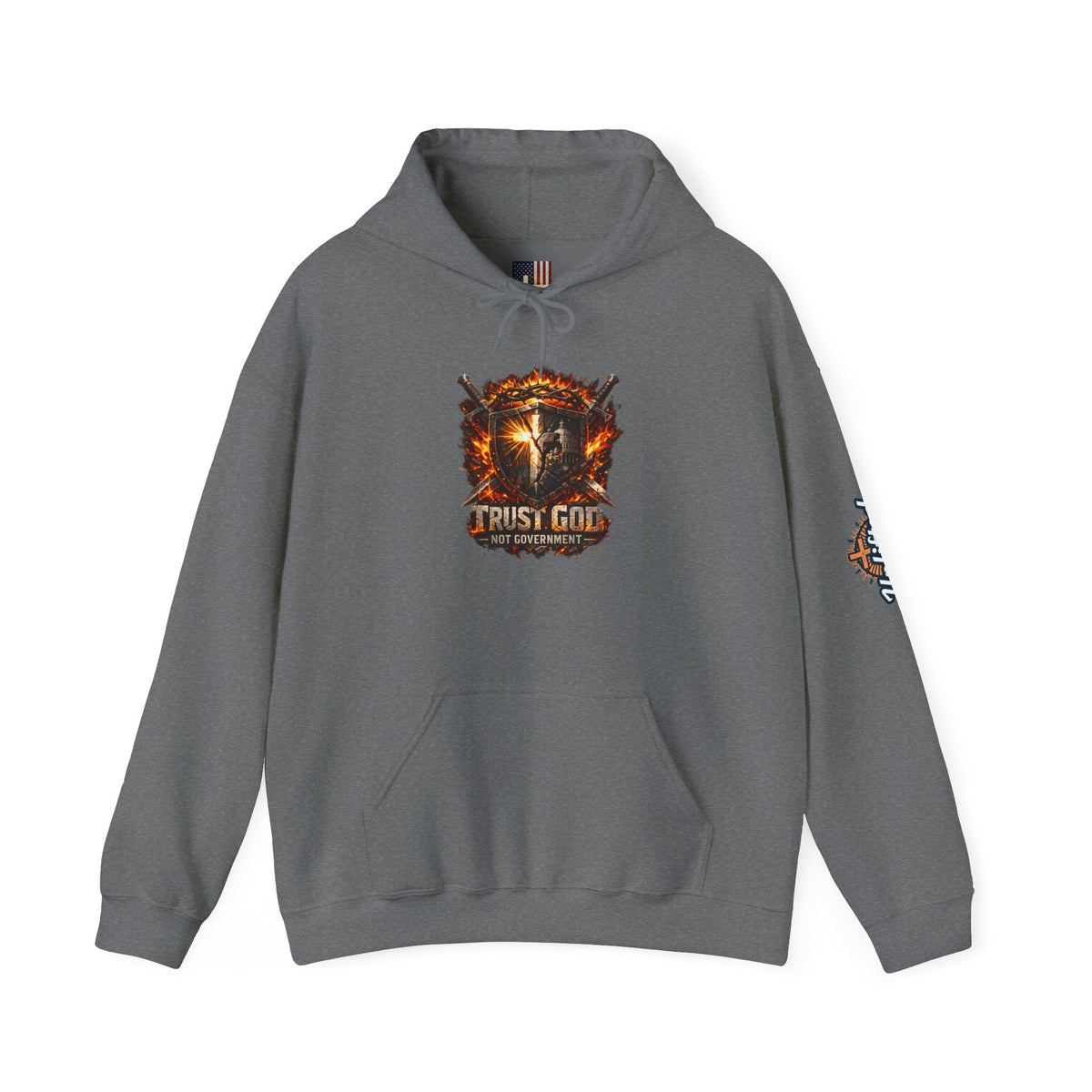 Trust God Not Government Shield Hoodie — Patriotic Christian Faith Hoodie Printify