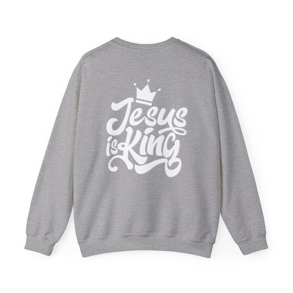 Jesus is King Sweatshirt – Bold Crown & Cross Christian Hoodie for Eternal Faith & Comfort Printify