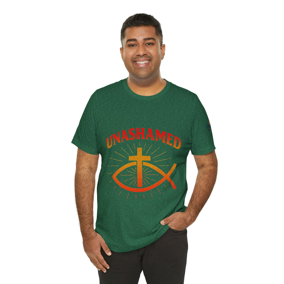 Unashamed T-shirt – Ichthys Jesus Fish & Cross Christian T-shirt for Romans 1:16 Bold Faith Printify