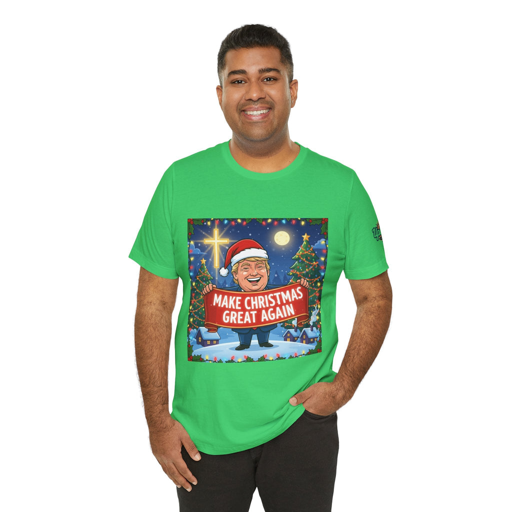 🎄 Make Christmas Great Again – Patriotic Christian Christmas T-Shirt | Bold Holiday Faith Tee | Red & White Banner Design | Uplifted Gear Printify
