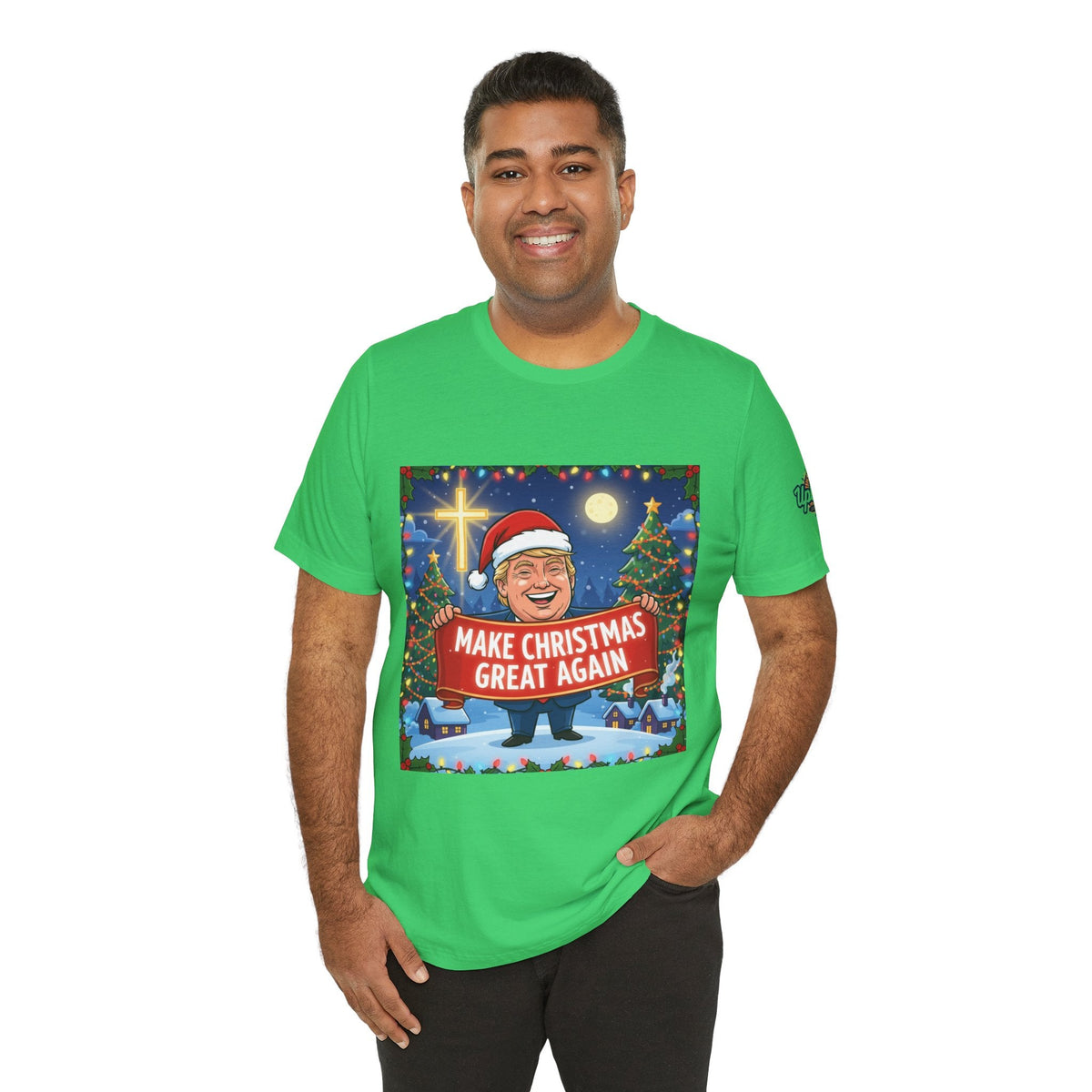 🎄 Make Christmas Great Again – Patriotic Christian Christmas T-Shirt | Bold Holiday Faith Tee | Red & White Banner Design | Uplifted Gear Printify