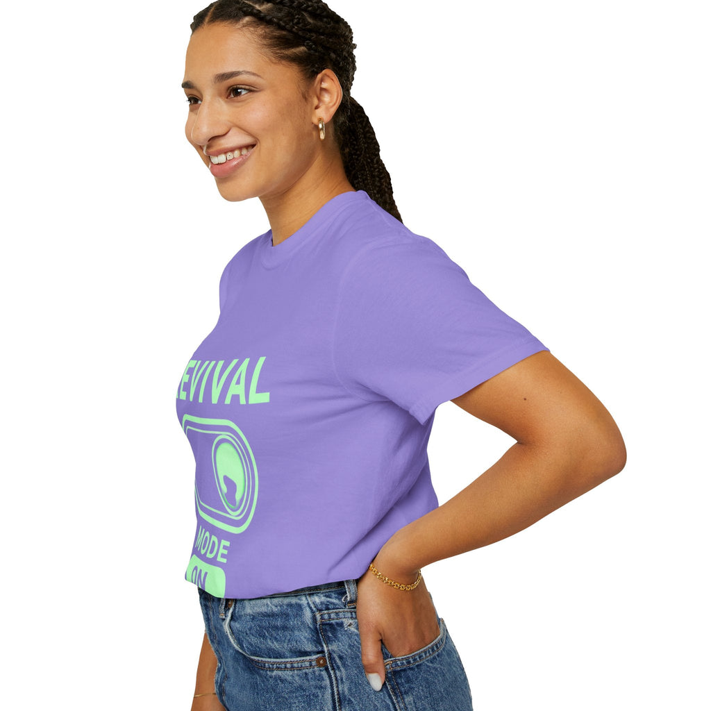🔥 Revival Mode: ON – Christian Techwear T-Shirt | Glowing Green Faith Switch | Futuristic Jesus Shirt | Activate Your Spiritual Awakening | Uplifted Gear Printify