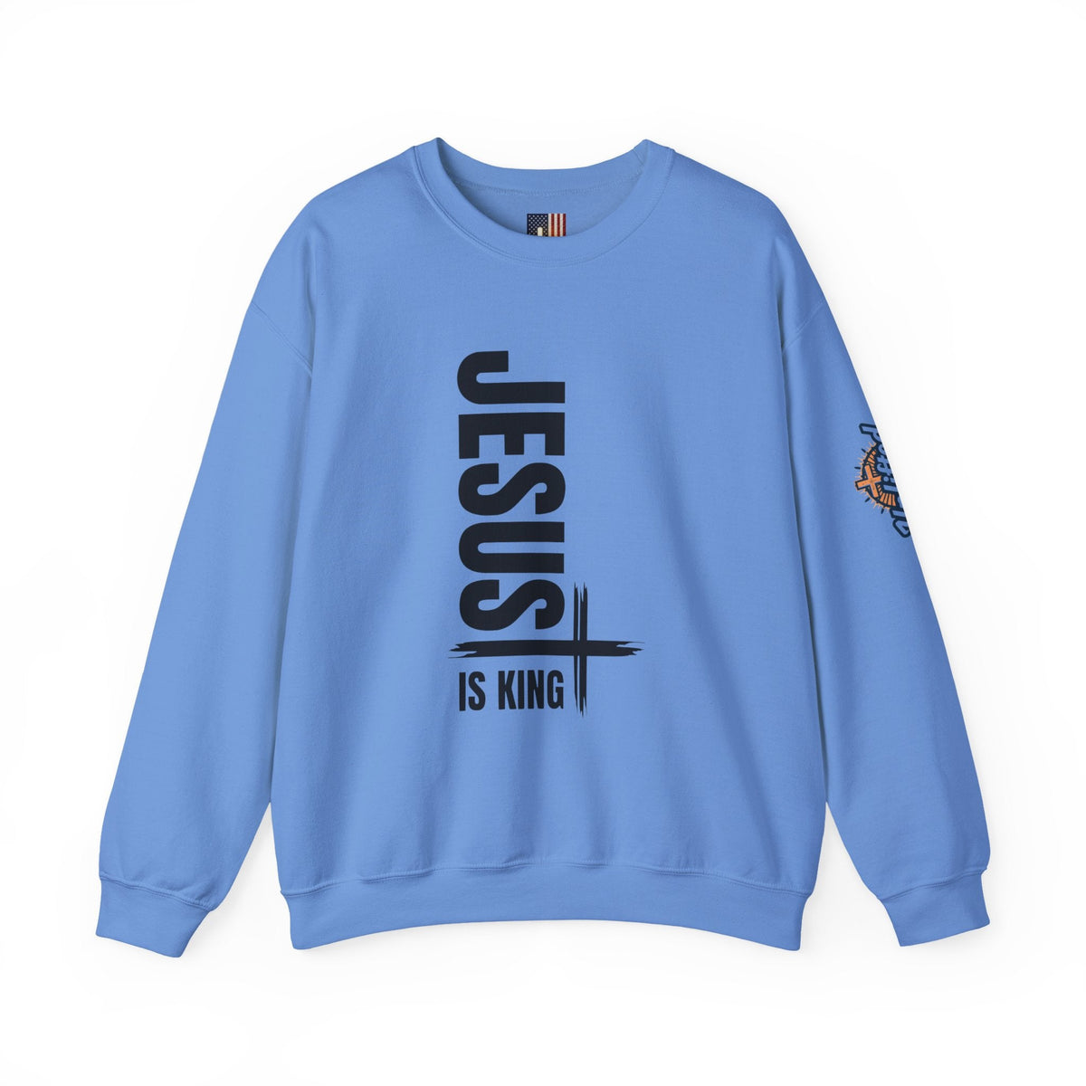 Jesus Is King Sweatshirt | Modern Typographic Cross Christian Sweatshirt Printify