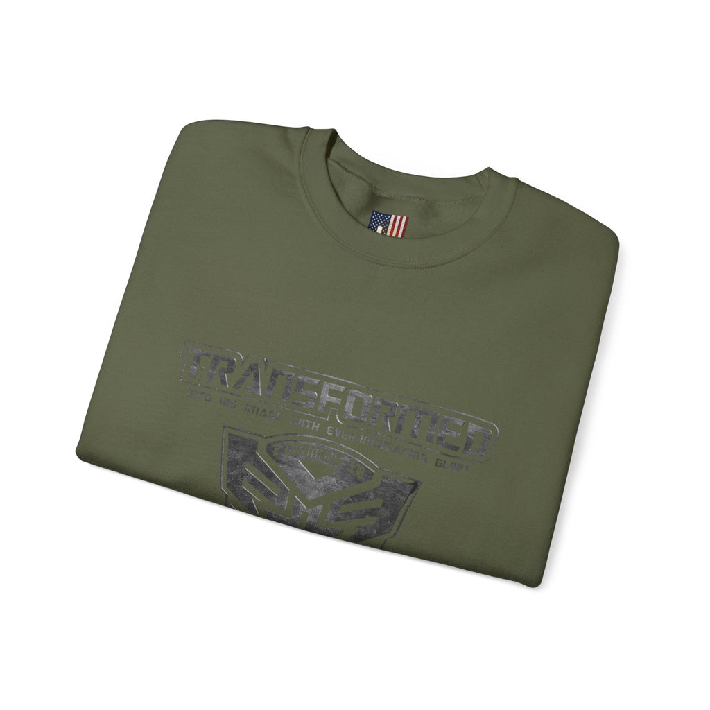 Transformer Logo Christian Sweatshirt | 2 Corinthians 3:18 Bible Verse Sweatshirt Printify