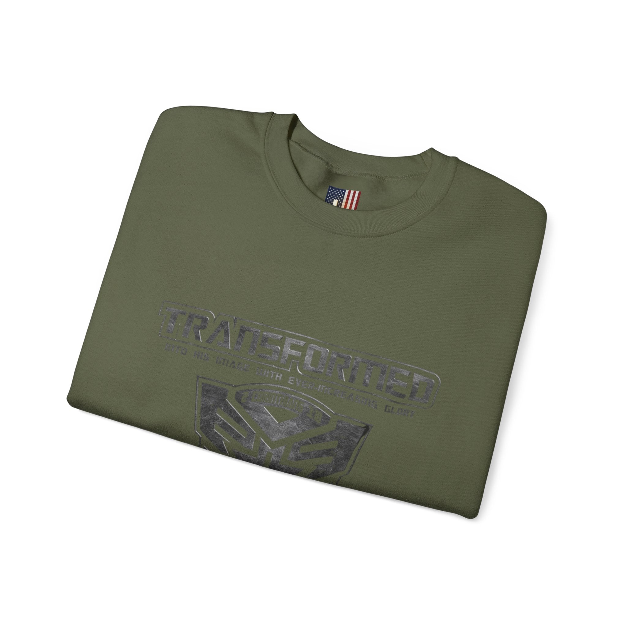 Transformer Logo Christian Sweatshirt | 2 Corinthians 3:18 Bible Verse Sweatshirt Printify