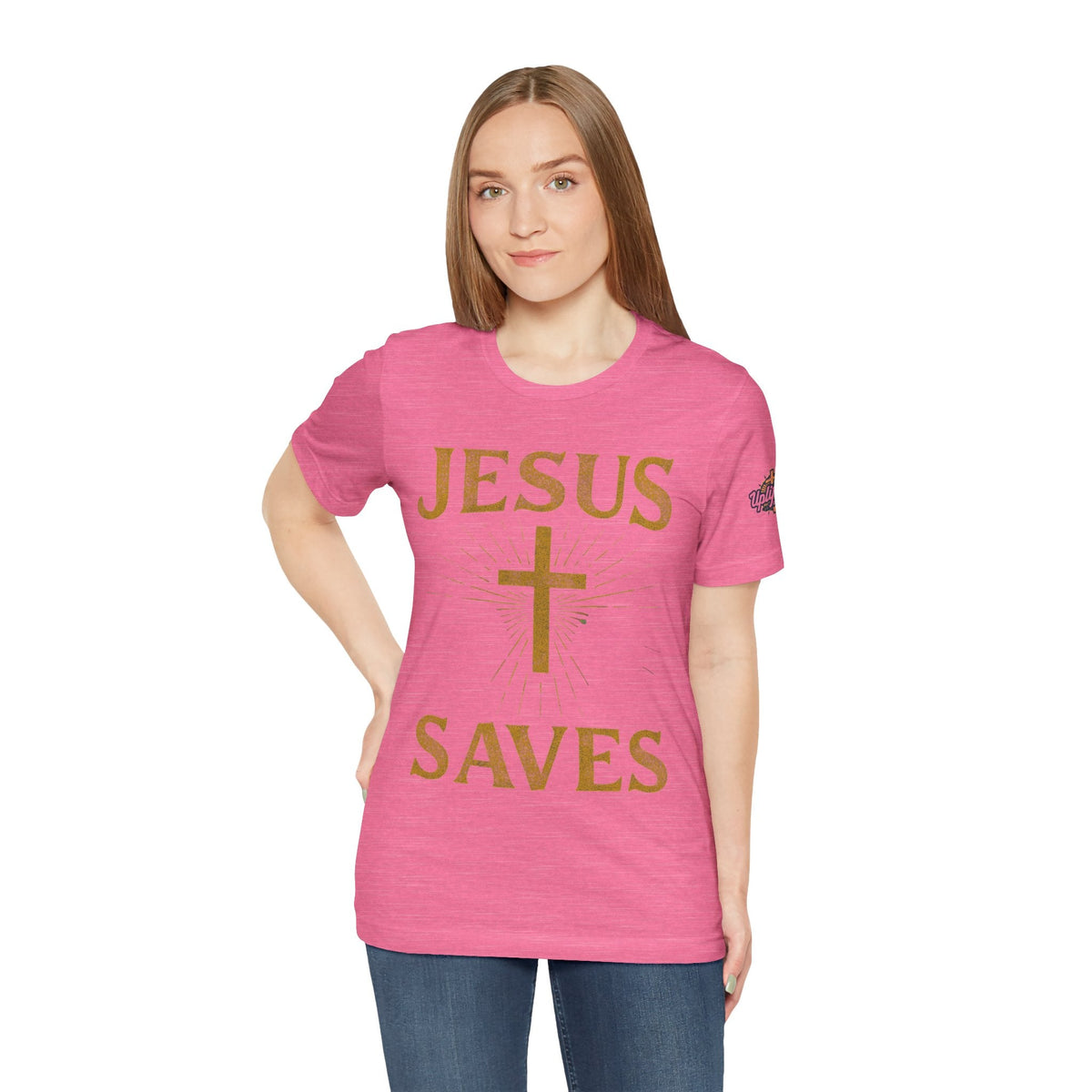Jesus Saves T-shirt – Radiant Cross & Rays of Light Christian T-shirt for Eternal Hope & Faith Printify