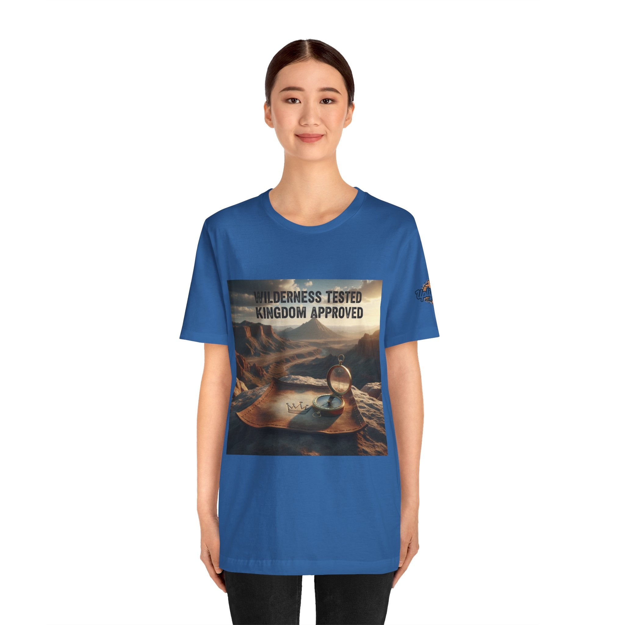 Wilderness Tested Kingdom Approved T-shirt – Mountain Desert Compass Crown Christian T-shirt for Biblical Adventure Faith Printify