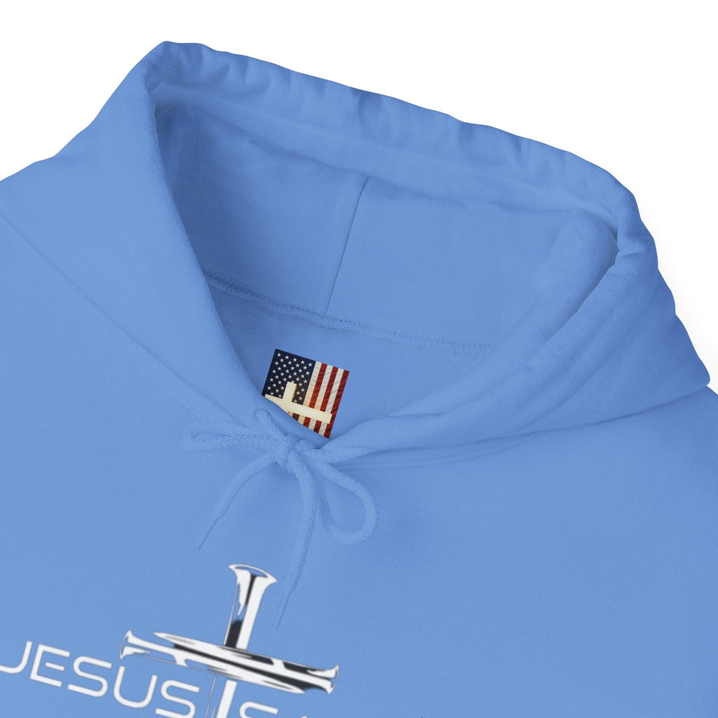 Jesus Saves Hoodie – 3 Nails Crucifix Cross Christian Sweatshirt for Redemption Faith & Bold Salvation Printify