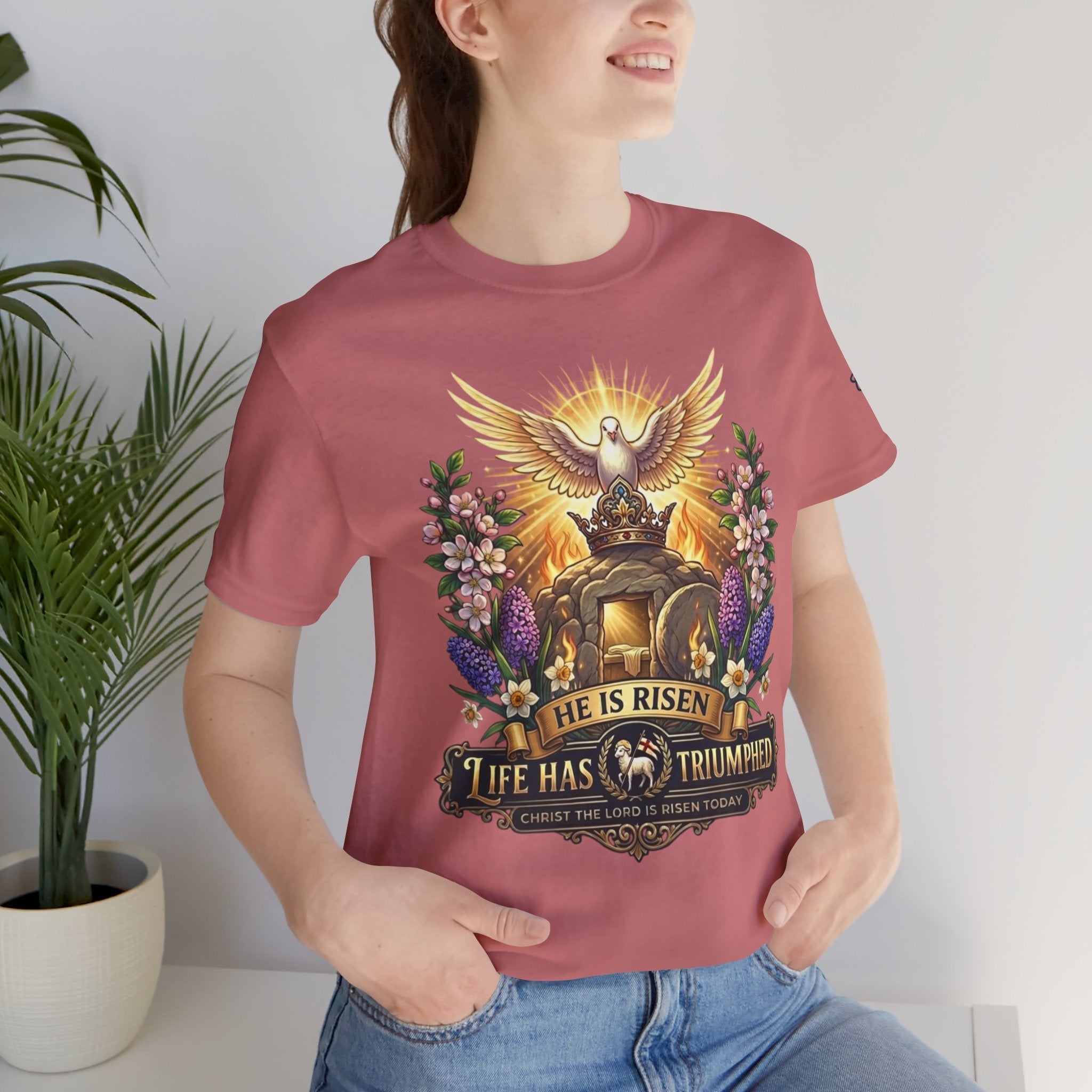 He Is Risen "Life Has Triumphed" T-Shirt — Easter Resurrection Christian Tee Printify