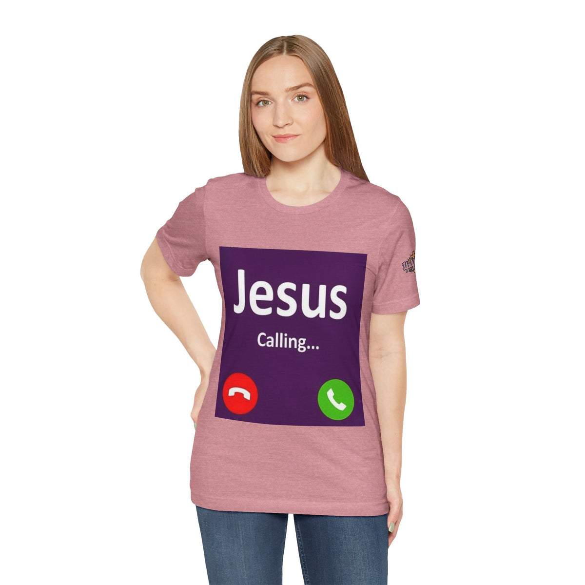 Jesus Calling T-shirt – Funny Cell Phone Screen Christian T-shirt for Divine Connection & Faith Humor Printify