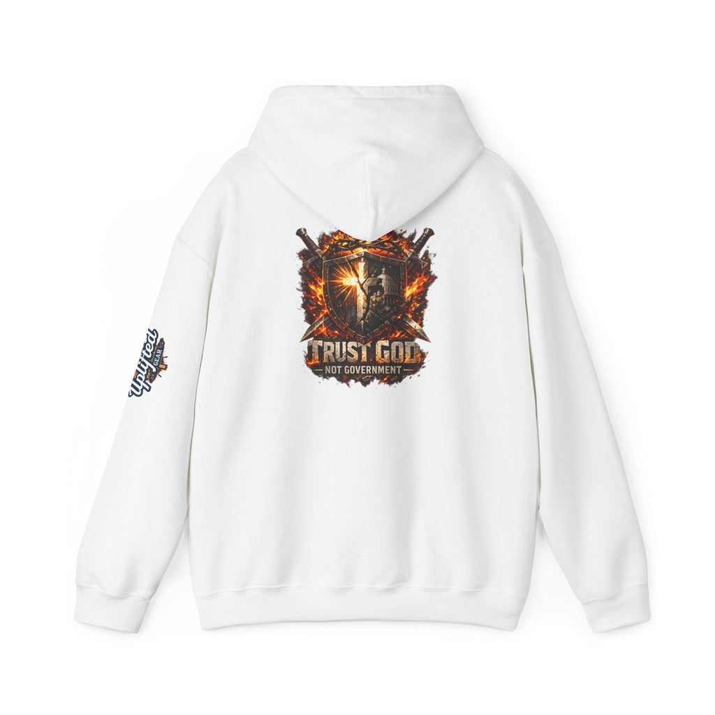 Trust God Not Government Shield Hoodie — Patriotic Christian Faith Hoodie Printify