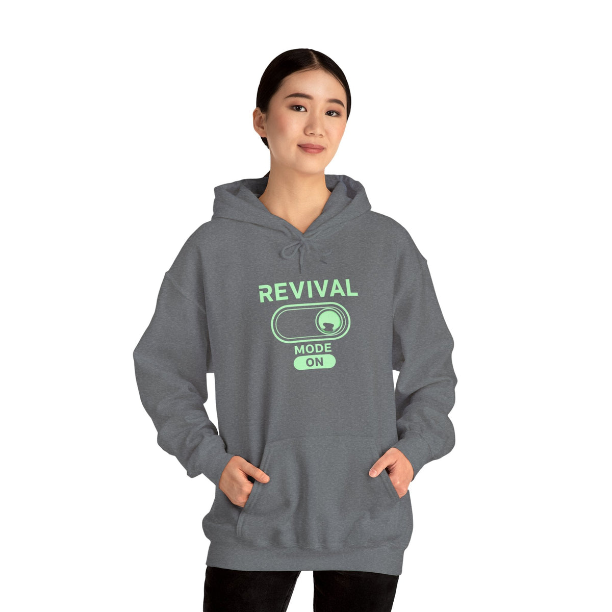 🔥 Revival Mode: ON – Christian Techwear Hoodie | Glowing Green Faith Switch | Futuristic Jesus Shirt | Activate Your Spiritual Awakening | Uplifted Gear Printify