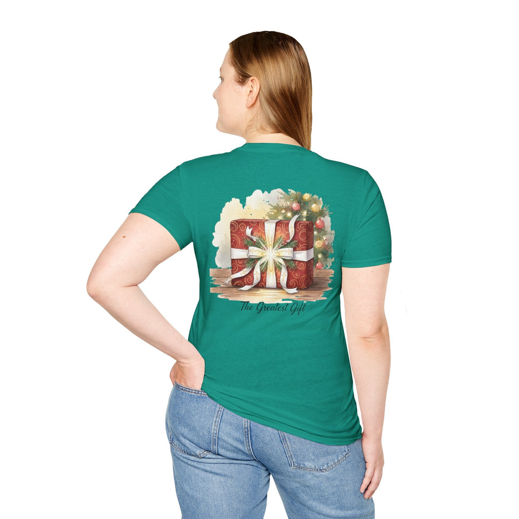 The Greatest Gift T-shirt – Cross Bow Present Christian T-shirt for Christmas Salvation & Eternal Faith Printify