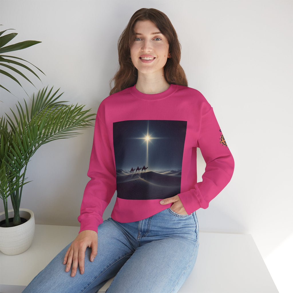 3 Wise Men Sweatshirt – Magi Camels Nativity Journey Christian Christmas Sweatshirt for Epiphany Faith & Holy Night Printify