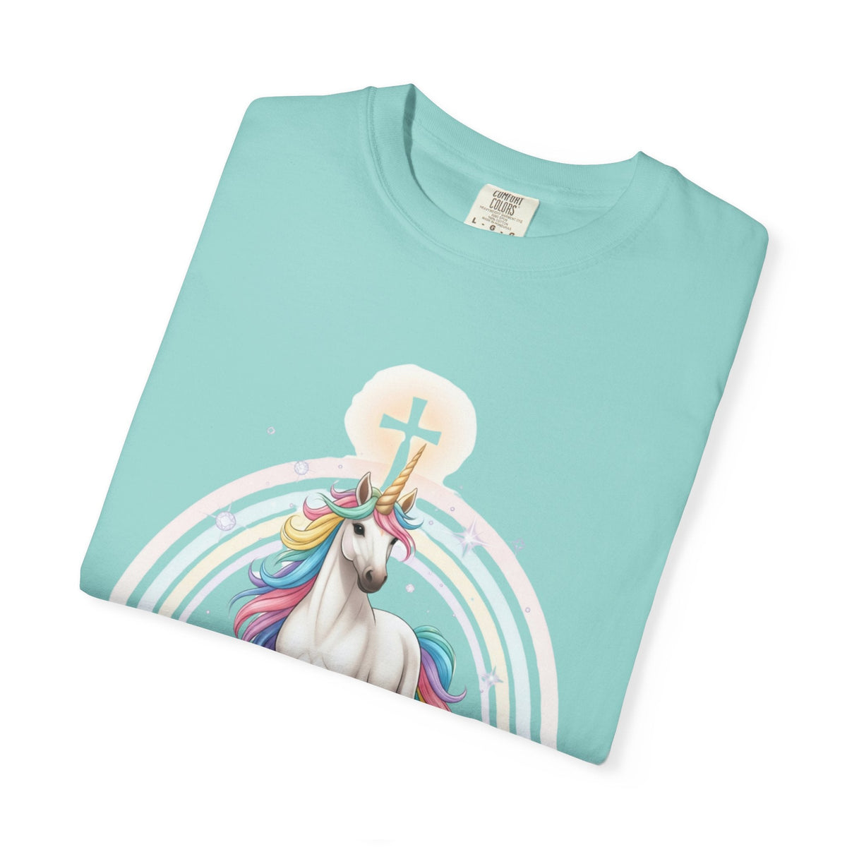 Unique Unicorn Christian T-Shirt – Wonderfully Made with Rainbow Cross & Psalm 139:14 Printify