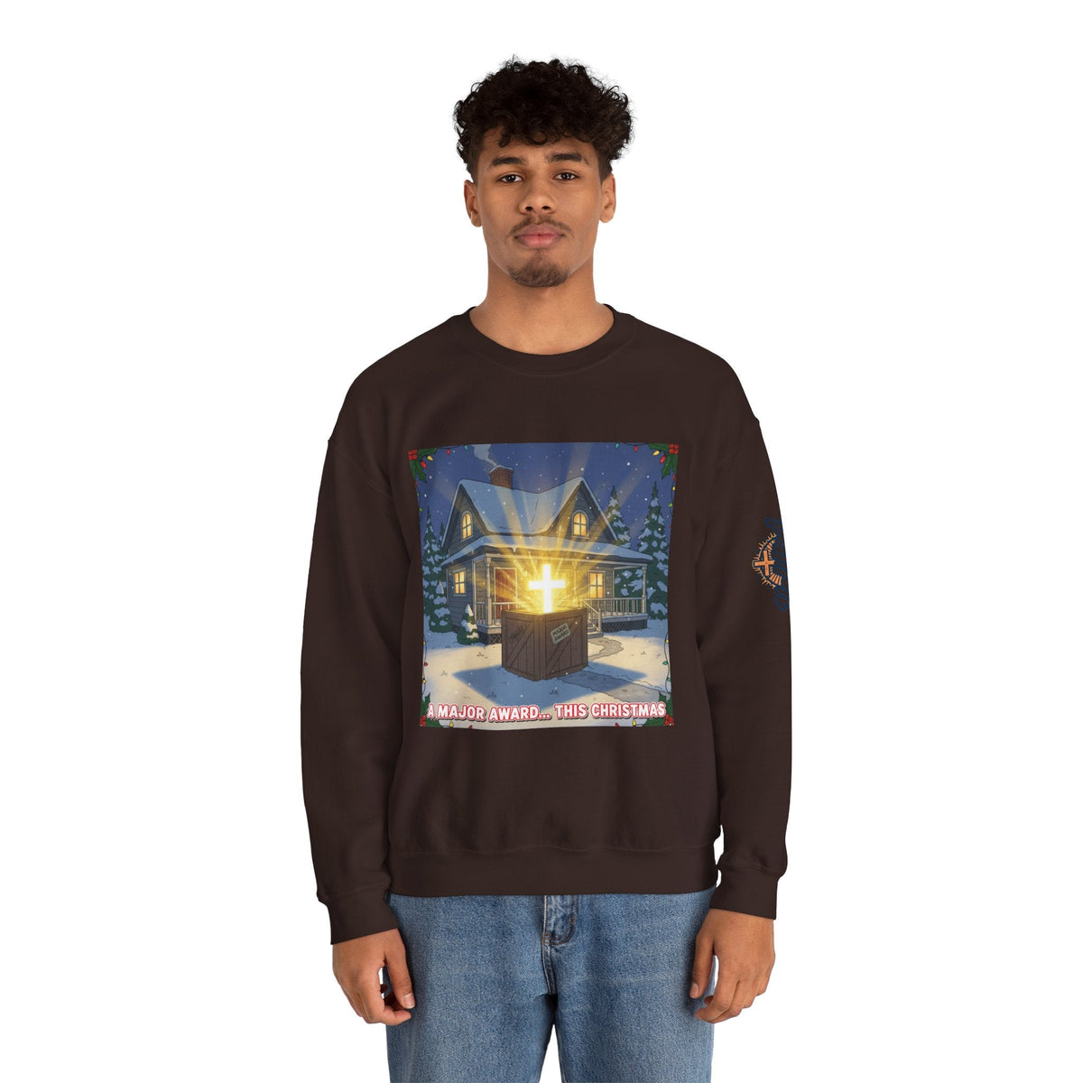 A Major Award This Christmas Sweatshirt – Fragile Leg Lamp Parody Cross Unboxing Christian Sweatshirt for Hilarious Faith & Holiday Glow Printify