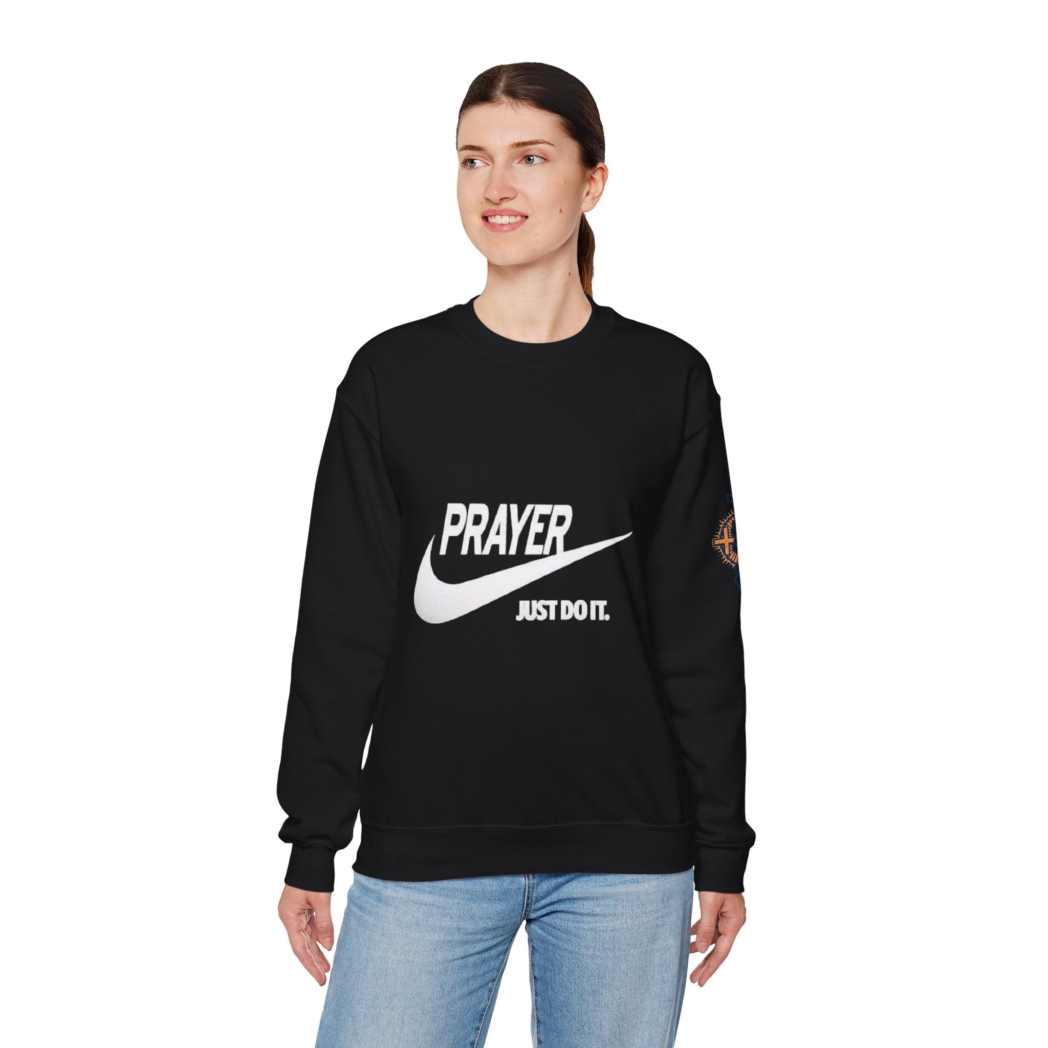 Prayer Just Do It Sweatshirt - Funny Christian Nike Parody Sweatshirt - Faith Gear Printify