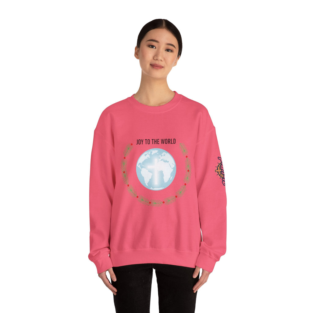 Joy to the World Sweatshirt – Wreath Earth Nativity Christian Christmas Sweatshirt for Isaiah 9:6 Holiday Faith & Festive Joy Printify