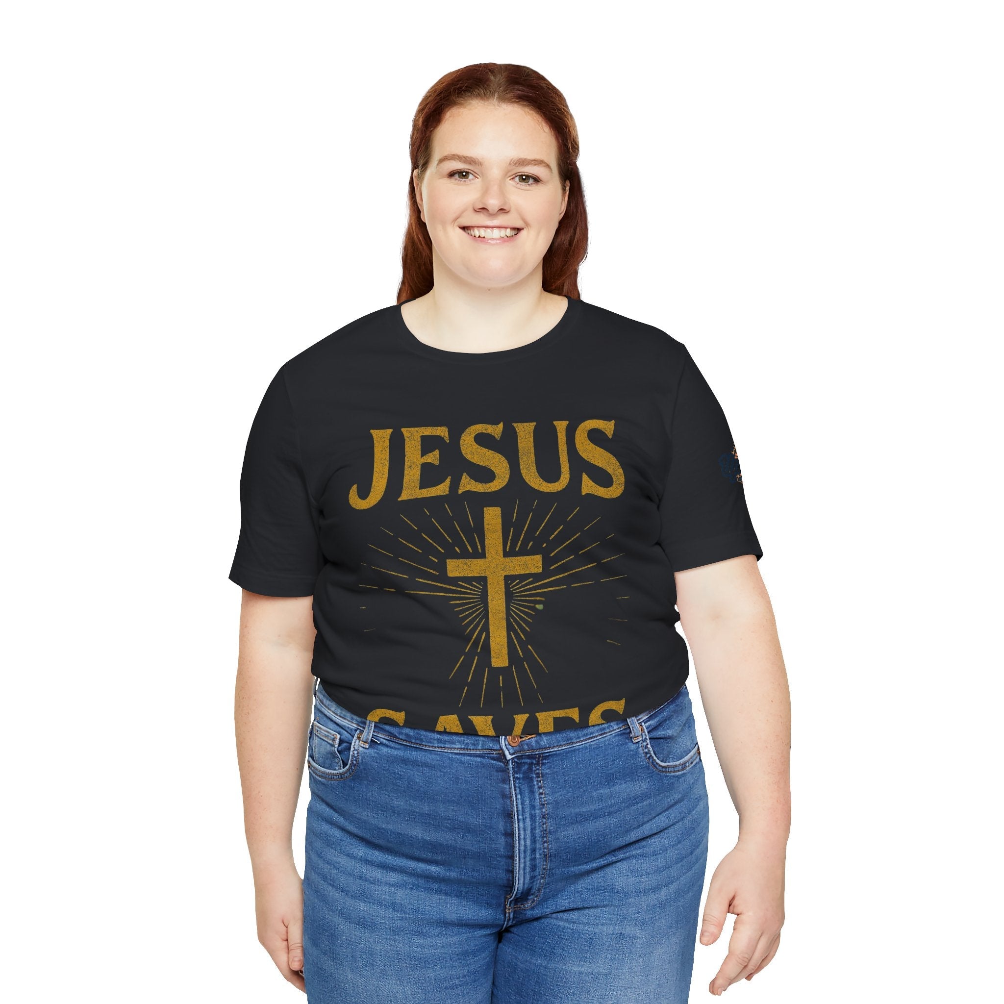 Jesus Saves T-shirt – Radiant Cross & Rays of Light Christian T-shirt for Eternal Hope & Faith Printify