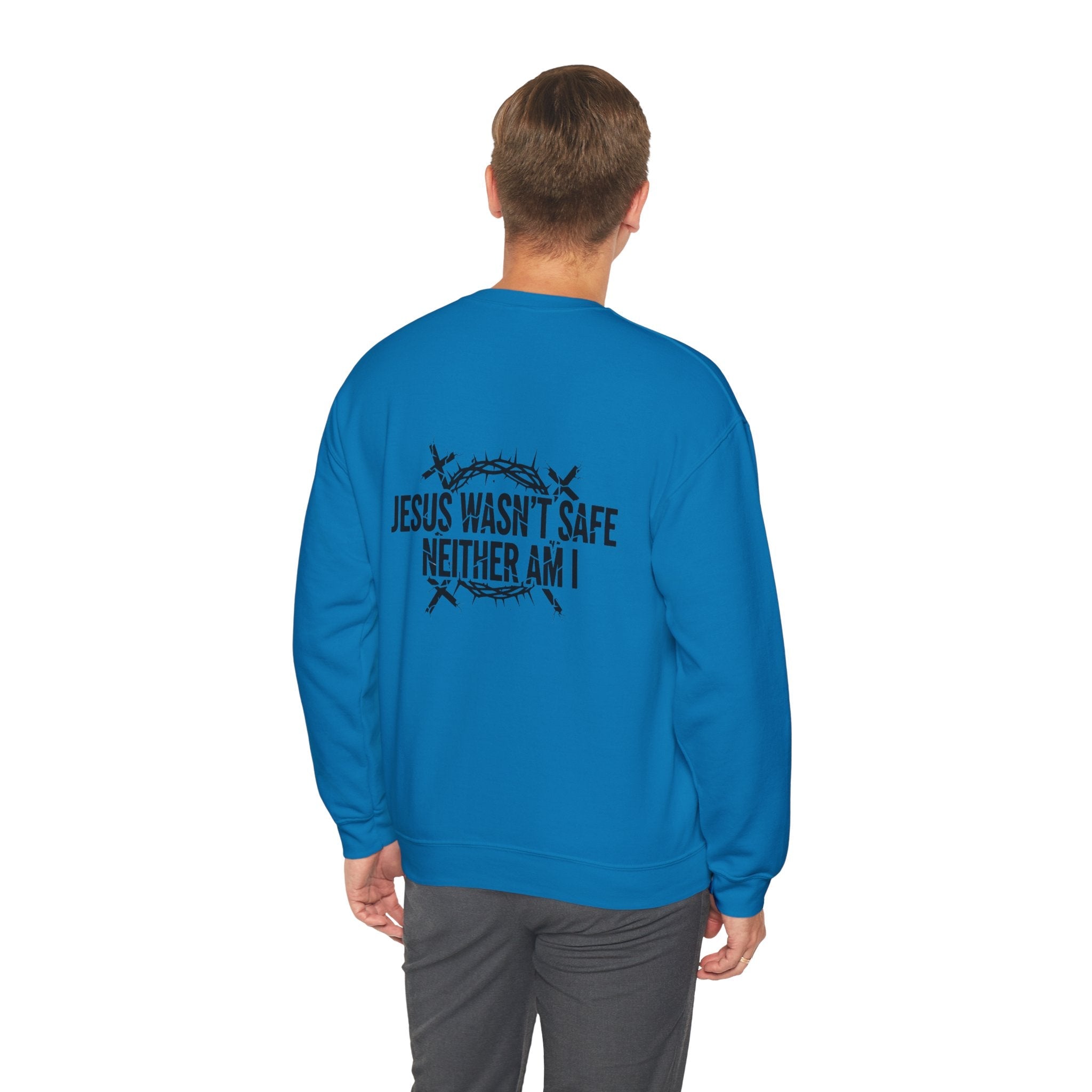 ⚡ Jesus Wasn’t Safe – Neither Am I | Bold Christian Sweatshirt | Storm-Walking Faith Tee | Minimalist Black & White Design | Uplifted Gear Printify