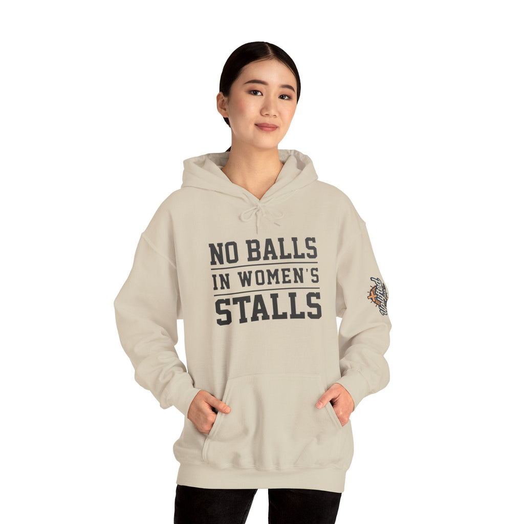 "No Balls in Women's Stalls" Statement Hoodie — Protest Sweatshirt Printify